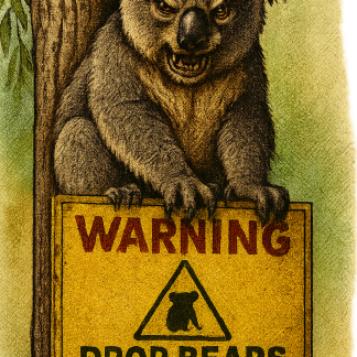 Drop Bear Warning Tin Sign – Australian Mythical Creature Alert (approx. 19.8 cm×30 cm.)
